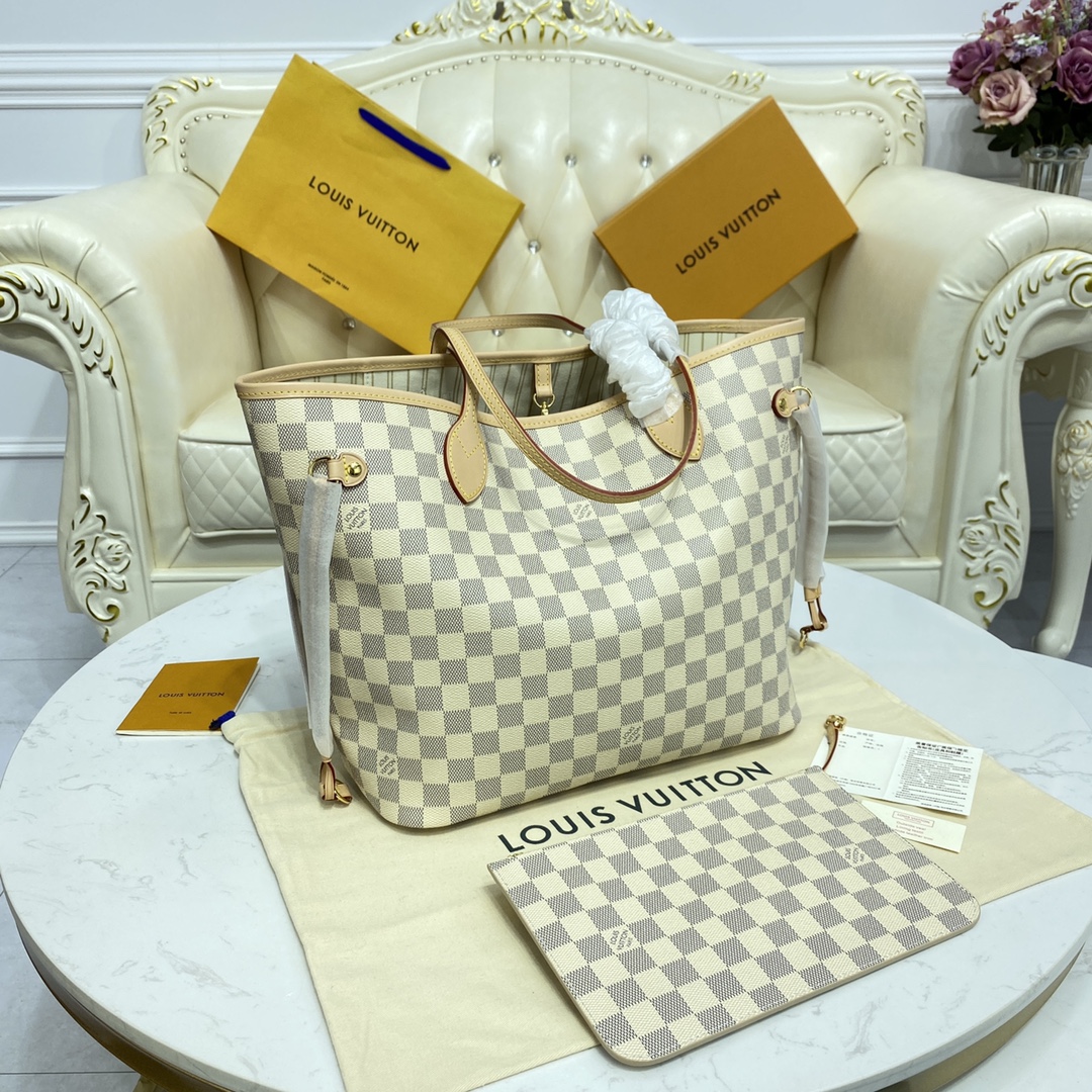 Louis Vuitton NEVERFULL MM Damier Azur Handbag N41361 Beige